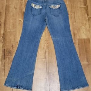 Vanilla Star Flared Rhinestone Accent Denim Jeans